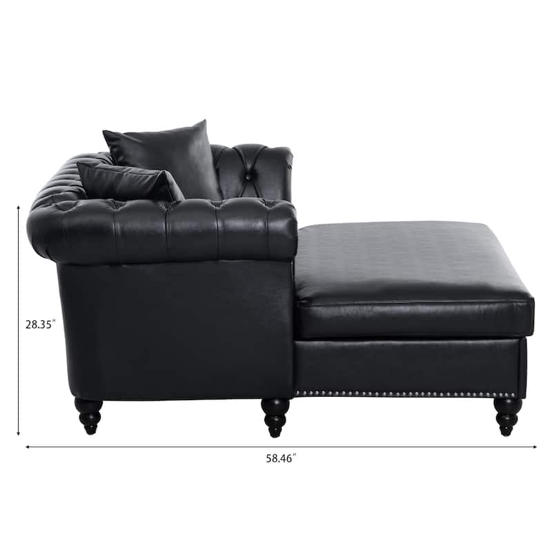 GDFStudio - Elara Luxe 63" Loveseat Chaise Lounge Couch with Upholstered PU Leather & Rolled Arm for Living Room or Office
