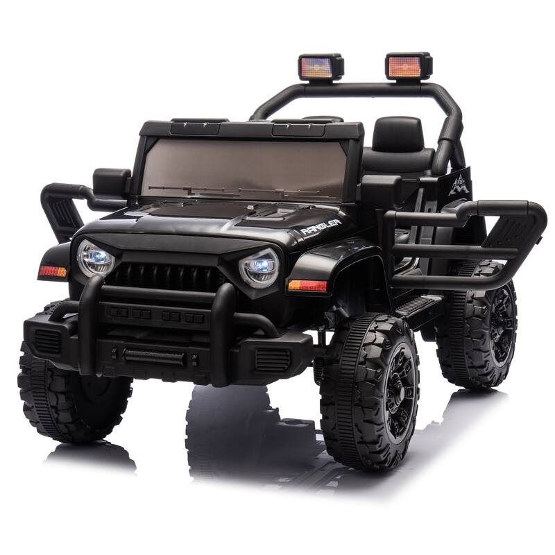Black Ride on Truck Car with Removable Steering Wheel, Electric Car for Kids with LED Lights, Battery Powered Electric Car