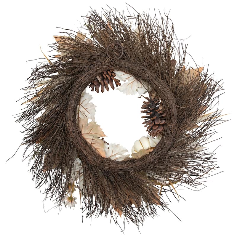 Pumpkin and Pinecone Fall Harvest Artificial Wreath - 24" - Unlit