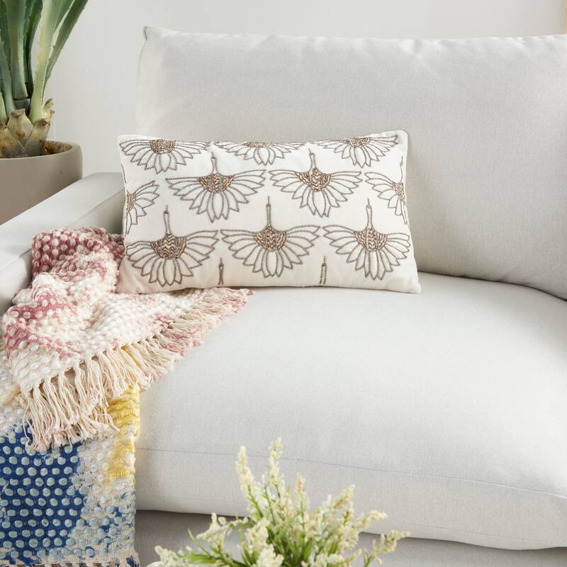 Mina Victory Beaded Flowers Throw Pillow
