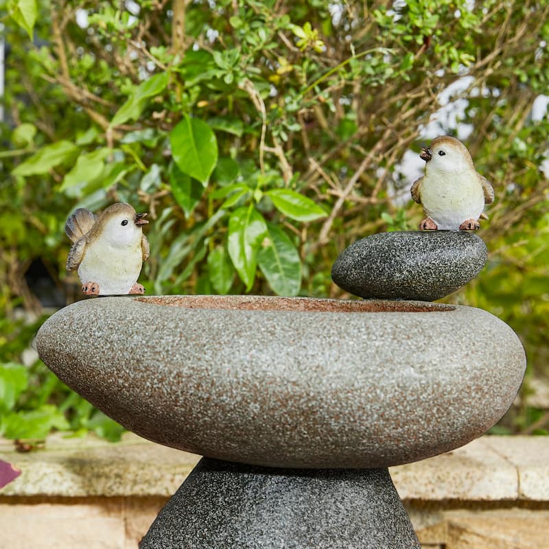 Glitzhome 21"H Zen-Style Faux Stone Birdbath Outdoor Fountain with Birds & LED Light