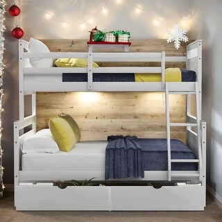 Twin Over Full Bunk Bed with Ladder & Storage Drawers