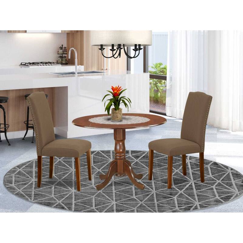 Round Kitchen Table Set 42 Inch with Parsons Chairs - Classic Charm Dining Set - Dark Coffee Finish