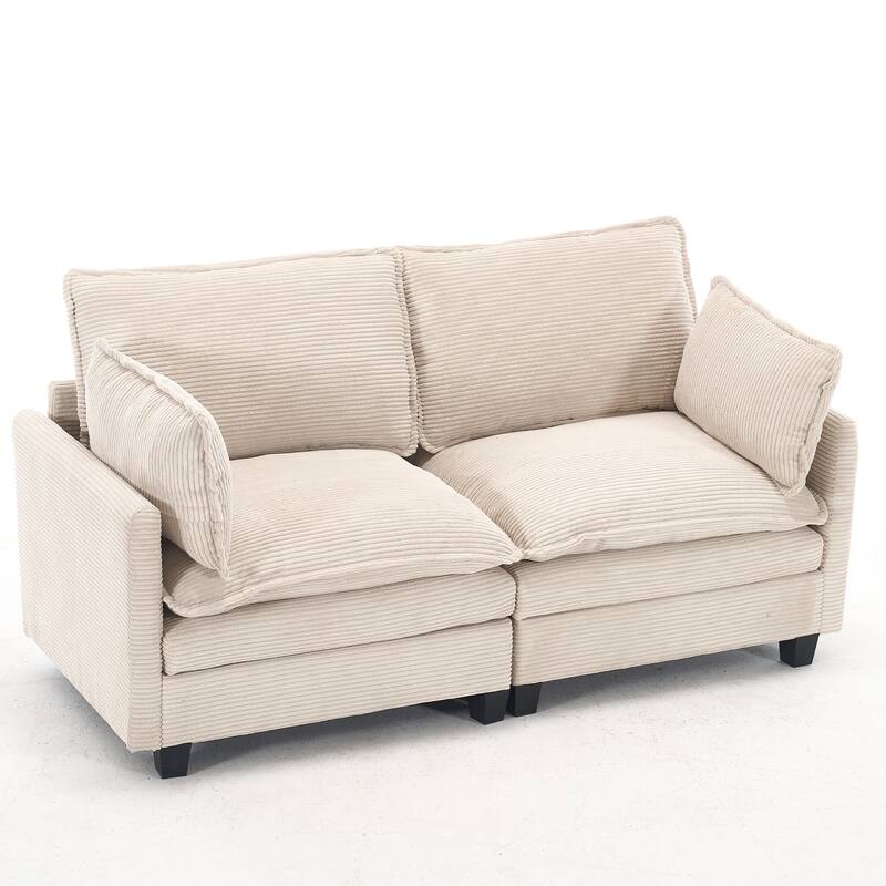 69" Velvet Modular 2-Seater Sofa with Double Cushions & Armrest Bags