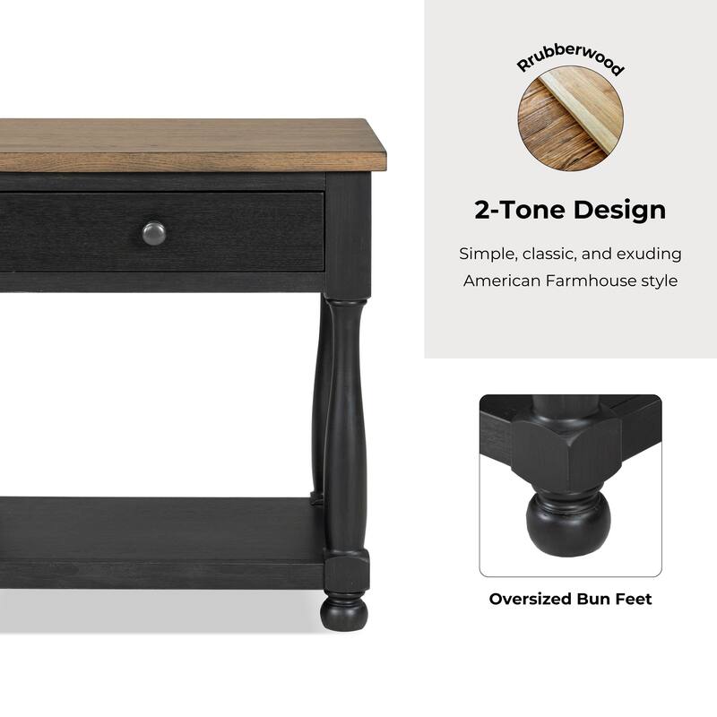 Furniture of America Lucan Farmhouse Black Solid Wood 1-Drawer Table with USB Port (Set of 2)