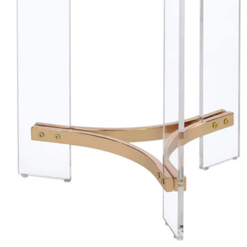 23 Inch Round End Table, Glass Top, Acrylic Legs, Clear, Gold - 23 Dia. x 24 H