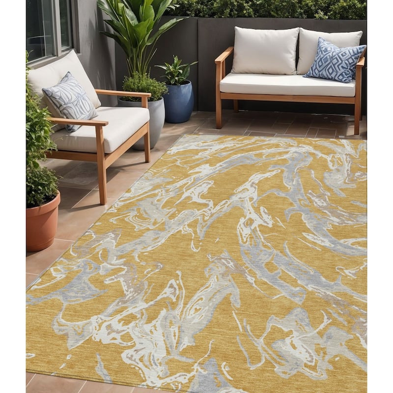 HomeRoots Abstract Transitional Rectangle Outdoor Rug - 5' X 8'