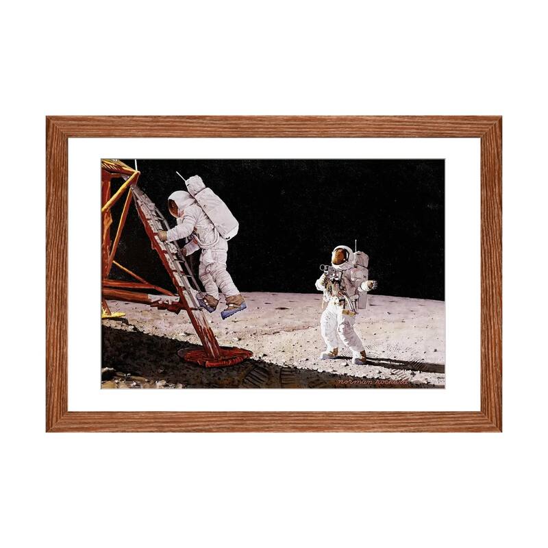 iCanvas "The Final Impossibility Man's Tracks on the Moon" by Norman Rockwell - Walnut - 16x24x1