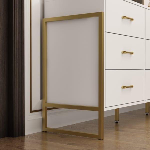 Timechee 61.4"W Modern Black Dresser with 9 Spacious Drawers - Gold Handles White