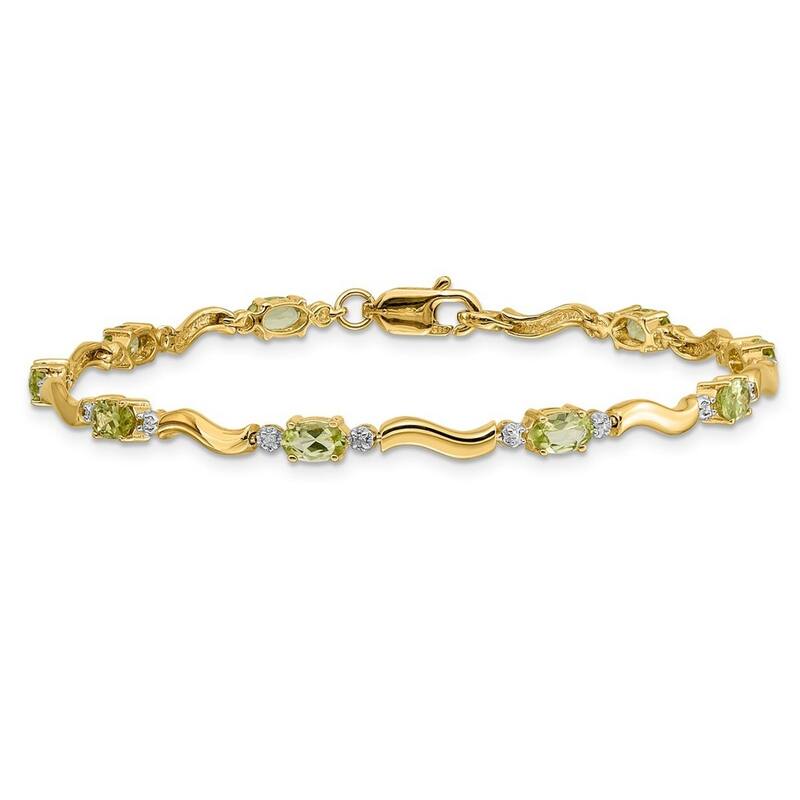Curata 3.5mm 14k Fancy Diamond Peridot Bracelet