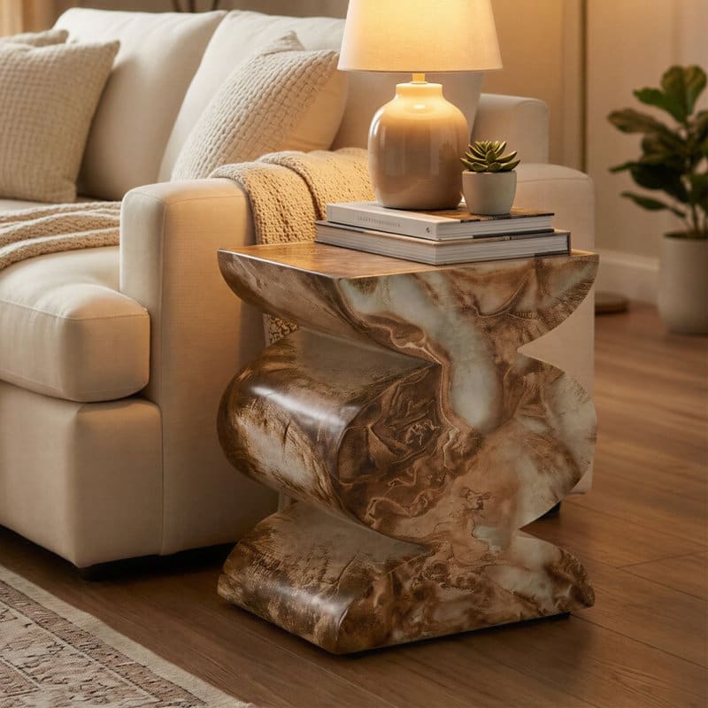 Studio London Trudi Faux Marble Effect Stool End Table – Onyx Brown