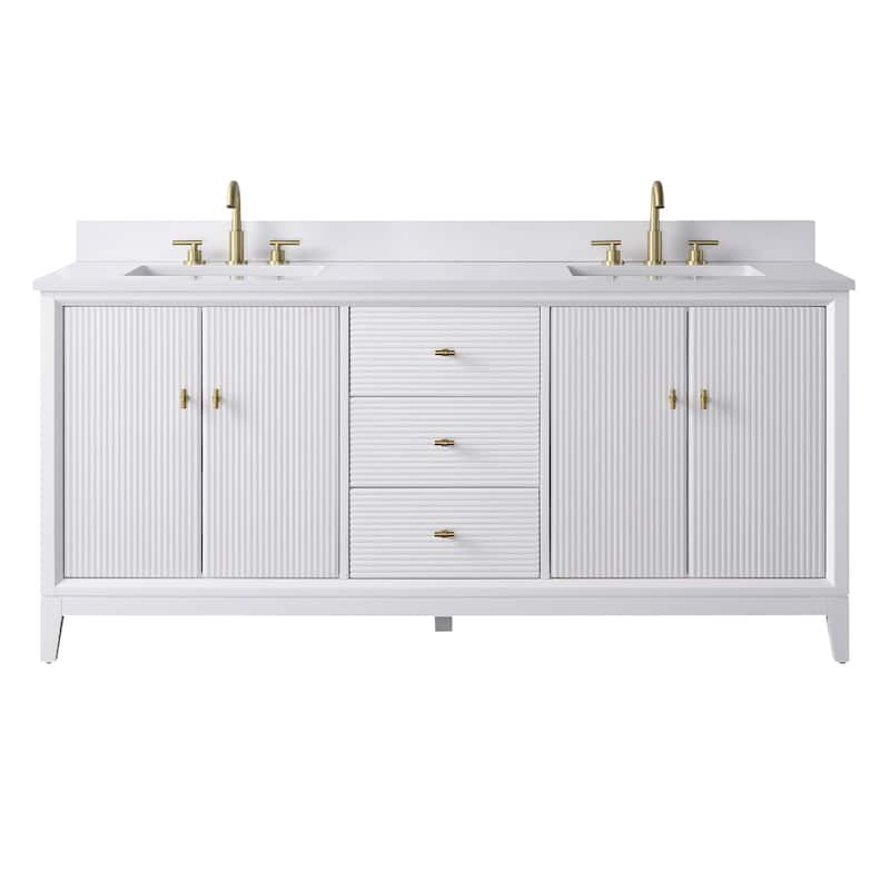 Vanity Art 72" Freestanding Bathroom Vanity with Engineered Marble Top and Sinks