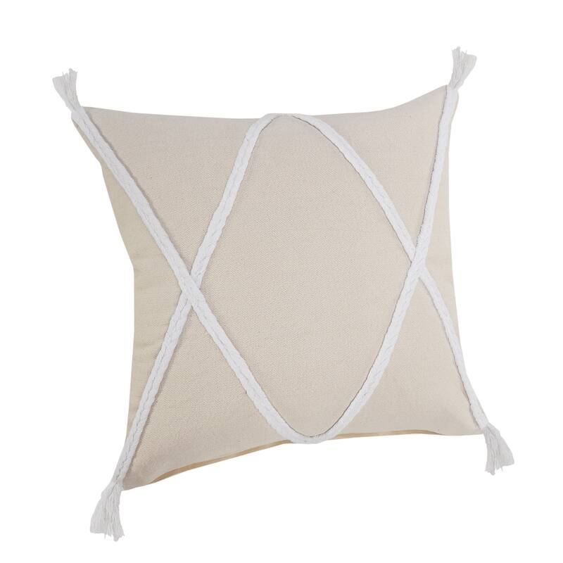 Sevita Coastal Geometric Braided and Tasseled Throw Pillow