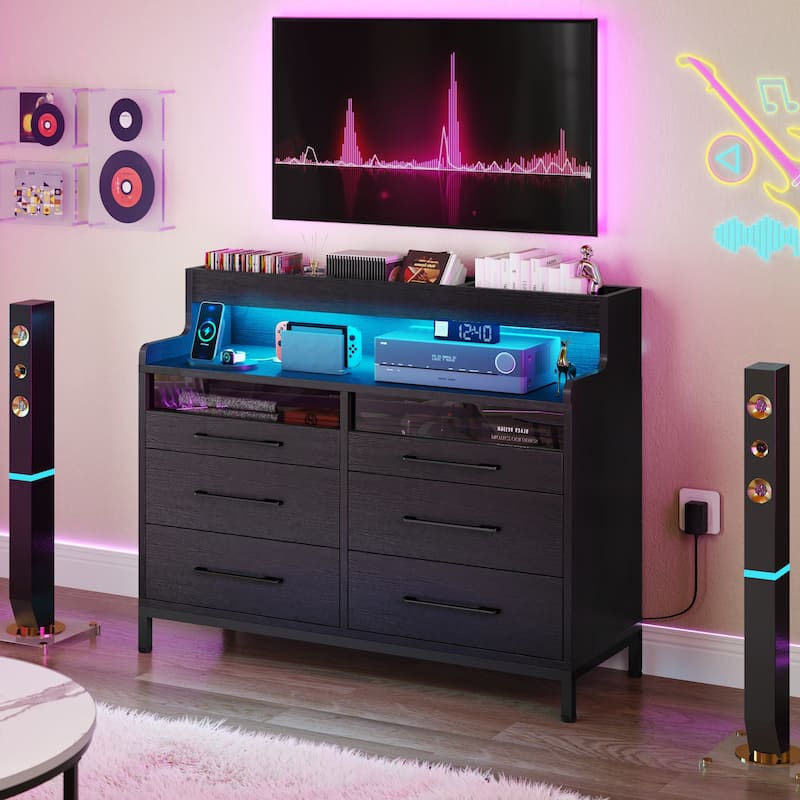 Moasis Modern 6-Drawer Storage Chest Dresser Drawer Organizers with LED Light