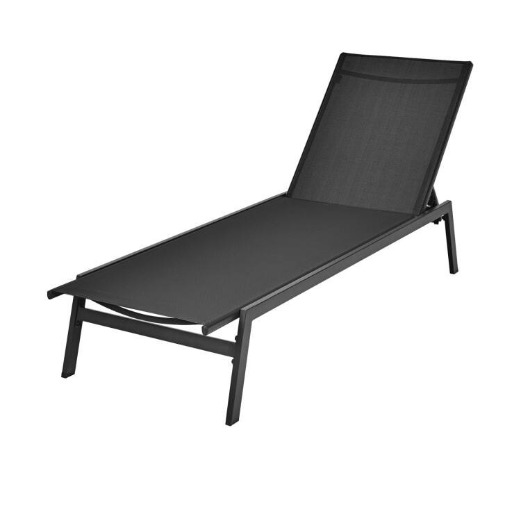 Outdoor Reclining Chaise Lounge Chair with 6-Position Adjustable Back - 64"- 79" x 25" x 38" - 12" (L x W x H)