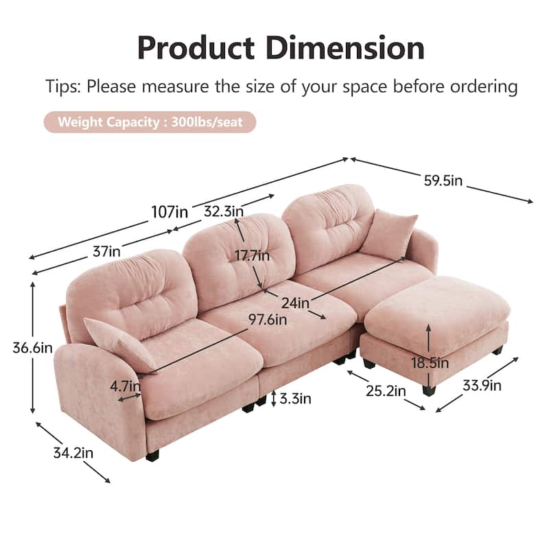 GDF Studio - Amori Modular Modern Chenille L-Shaped Sectional Sofa with Ottoman and Tufted Cushion Backrest