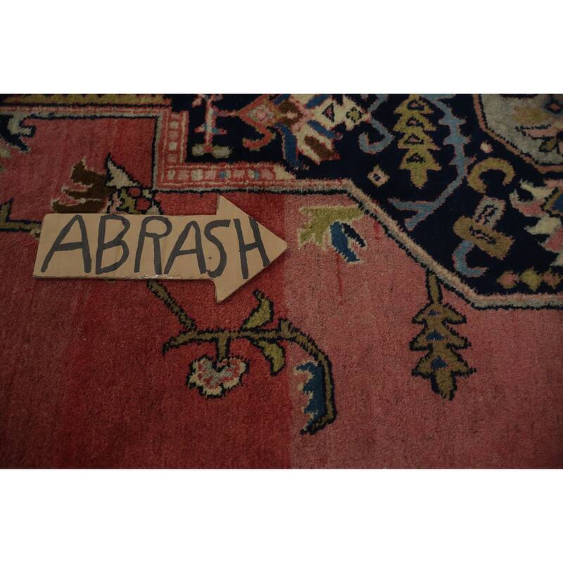 Hand Knotted Oriental 100% Wool Carpet Traditional Medallion Pink Heriz Area Rug - 12' 8'' X 9' 1''