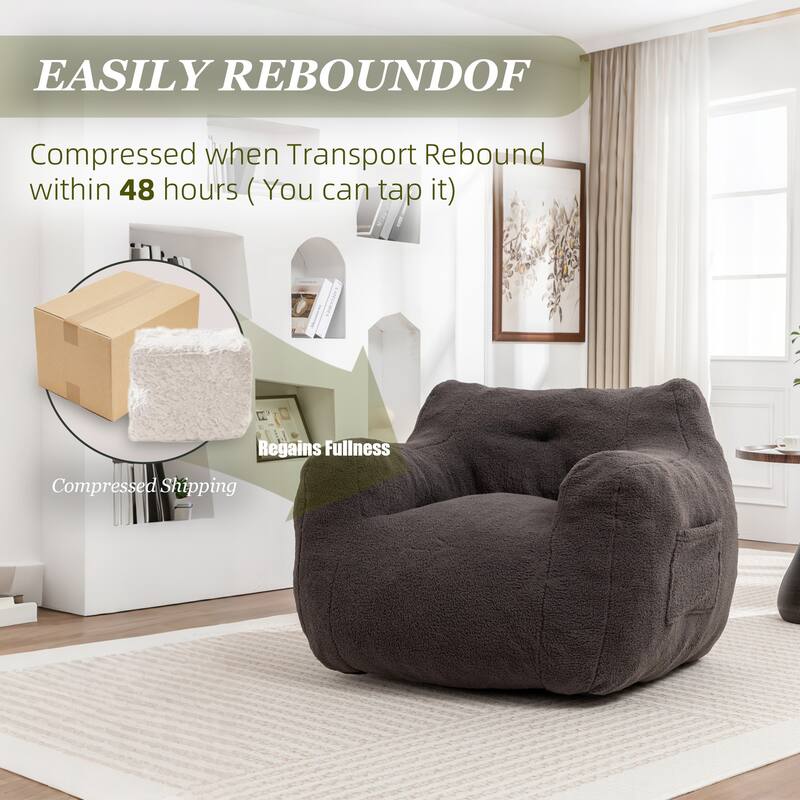 HOMEFUN Teddy Fabric Upholstered High-Density Foam Bean Bag Sofa Chair with Armrests