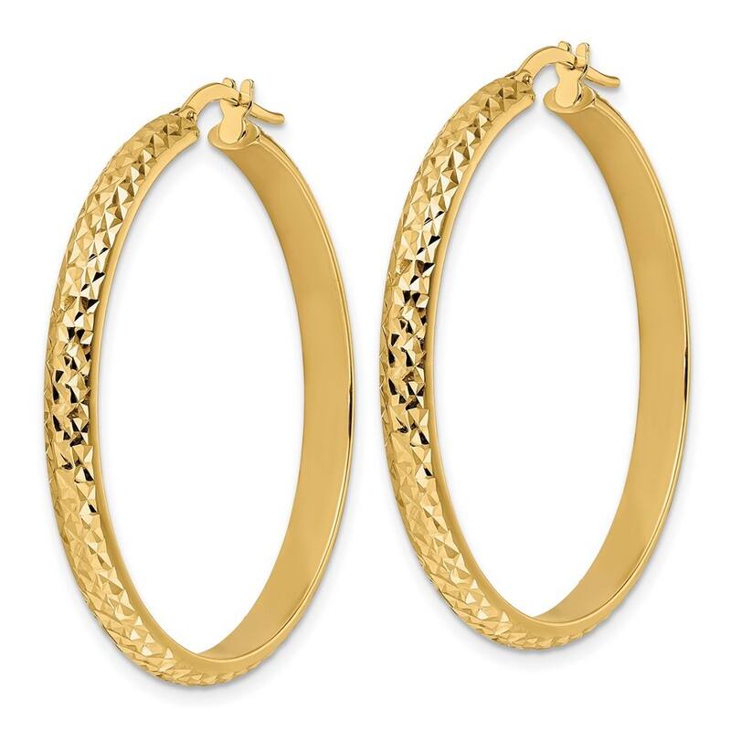 Curata 14k Yellow Gold Full Diamond Cut 39x4mm Hoop Earrings