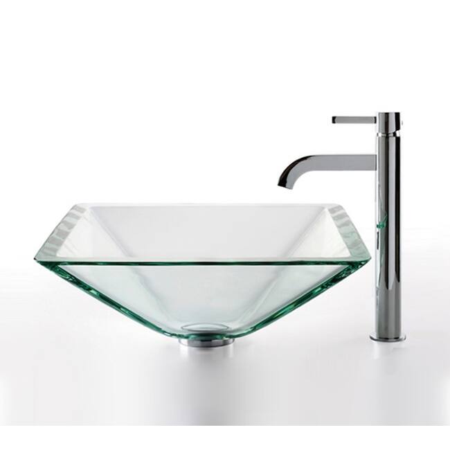 Kraus Bathroom Combo - 16-1/2" Aquamarine Glass Vessel Bathroom Sink