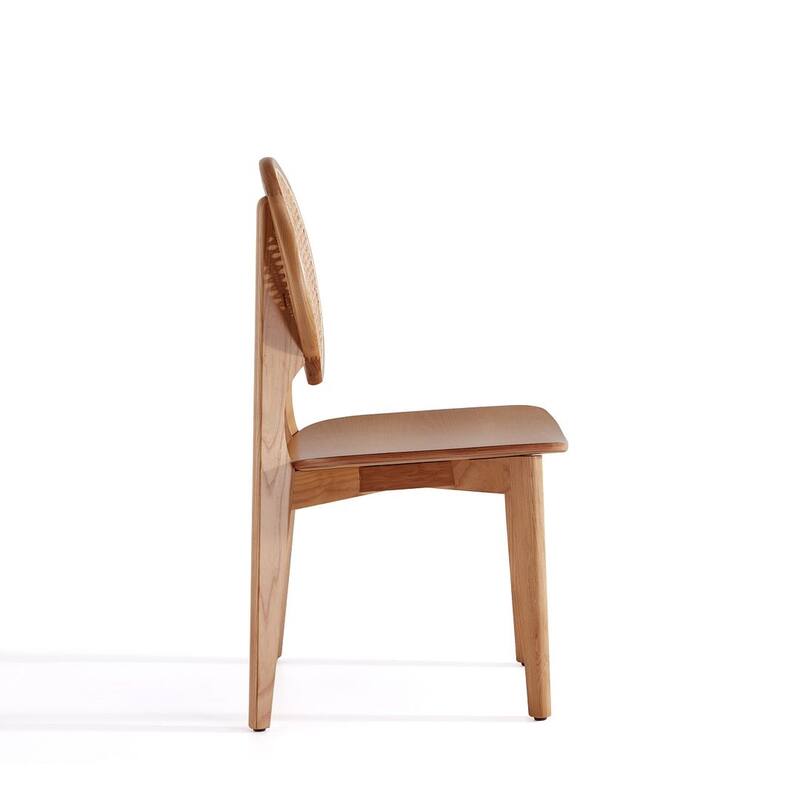 Manhattan Comfort Versailles Round Dining Chair in Black and Natural Cane - Set of 2