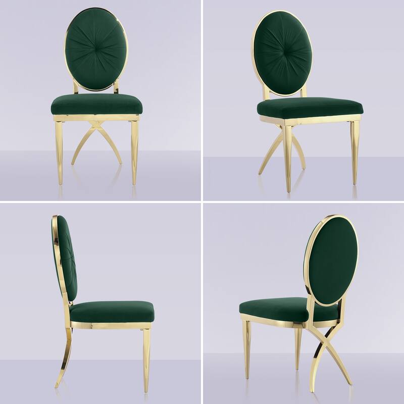 Mid-Century Modern Velvet Upholstered Side Chair with Metal Frame and Polished Stainless steel Legs