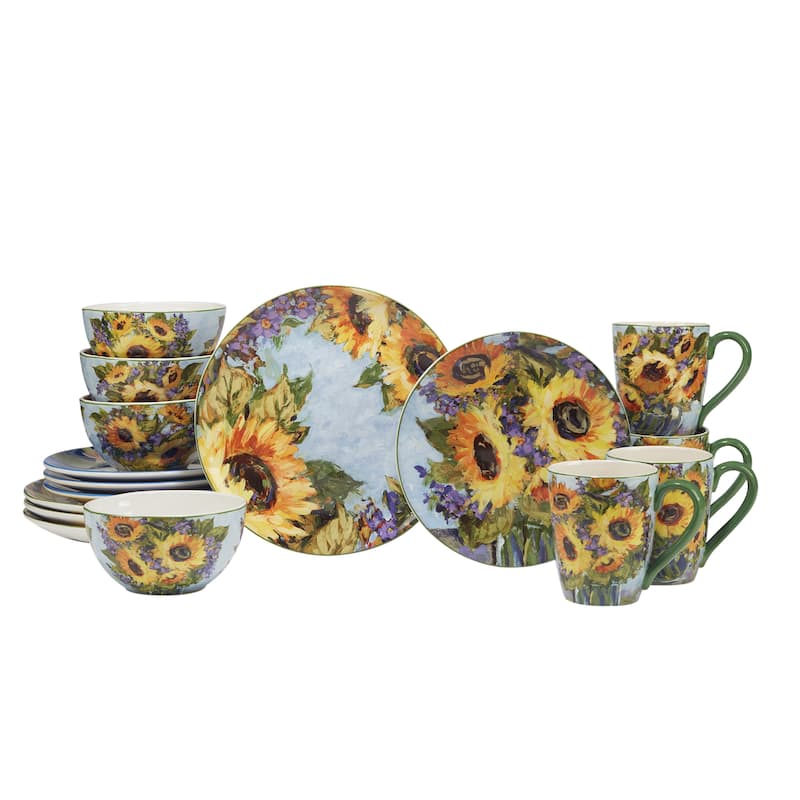 Certified International Sunflower Bouquet 16 Piece Dinnerware Set, Service For 4