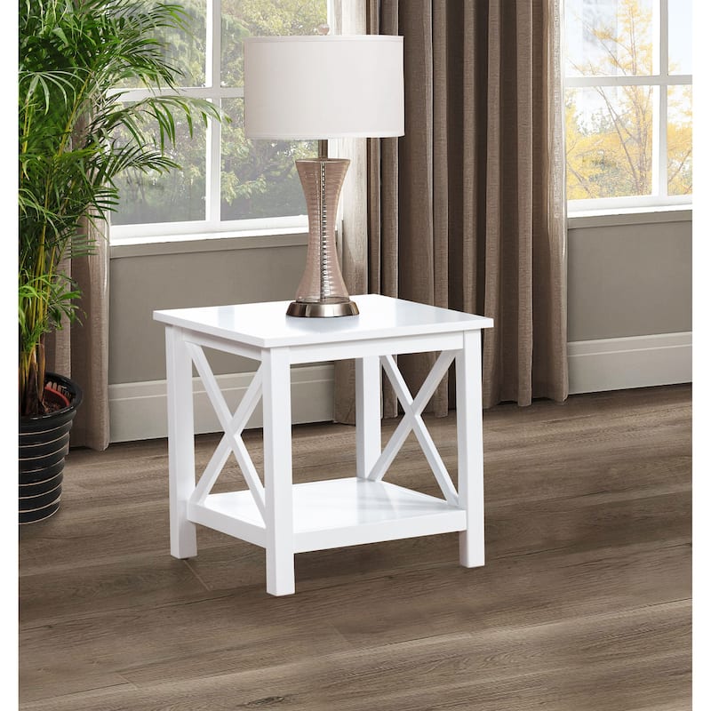 Skyview Square Pine Wood Side End Table with Shelf White - 20" x 20" x 20.25"