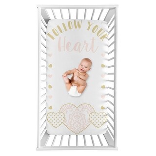 Damask Heart Ameila Collection Girl Photo Op Fitted Crib Sheet - Blush Pink, Gold and White Polka Dot