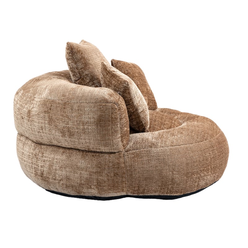 Chenille Oval Bean Bag Chair, Memory Foam Filling Lazy Sofa, Adults Lounge Chair with 3 Pillows & Semi-Wraparound Armrests