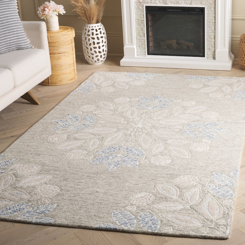 SAFAVIEH Handmade Jardin Hedie Country Wool Rug - 4' x 6' - Light Grey/Ivory