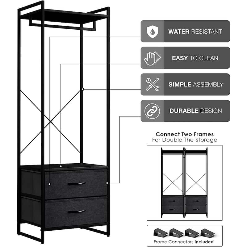 Clothing Rack with 2 Drawers - Tall Closet Stand Dresser for Bedroom