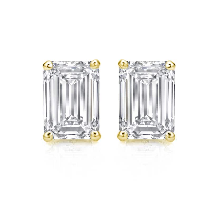 Auriya Natural Emerald-Cut 4-Prong Diamond Stud Earrings 1.00 to 3.00 ct. tw. Push-Back (F-G VS)