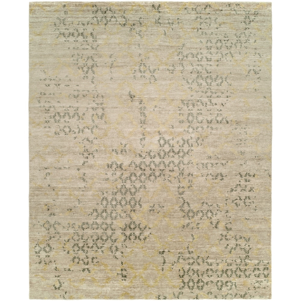 Modern Beige Hand-Knotted Viscose Area Rug