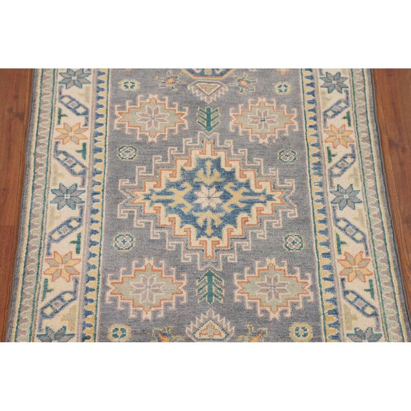 Grey Traditional Kazak Foyer Rug Hand-Knotted Wool Carpet - 2'8" x 4'1"