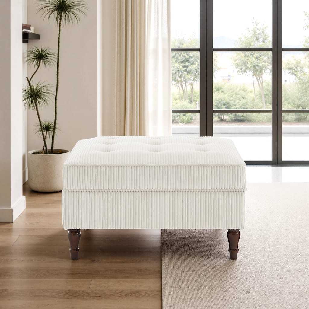 Modular Corduroy Tufted Storage Ottoman with Reversible Tabletop