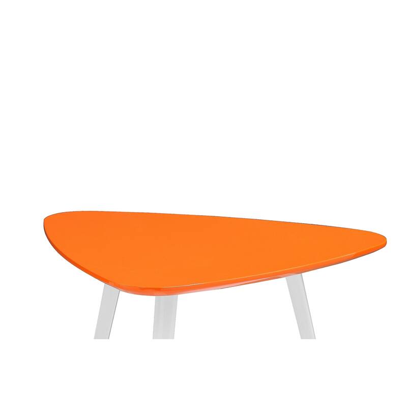 Hle Coffee Table, 23 Inch Modern Orange Lacquer Top, White Metal Base