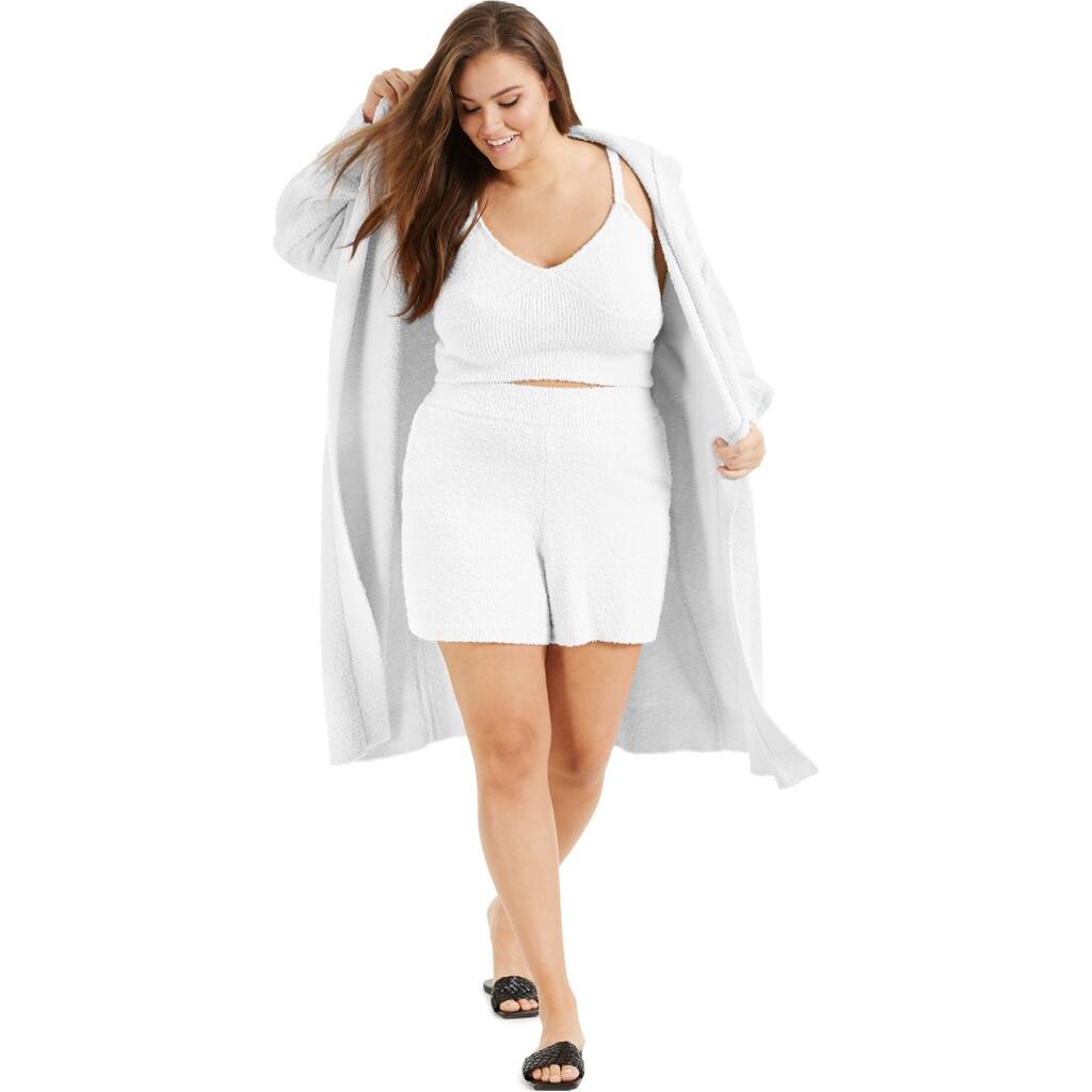 I.N.C Womens Fuzzy Hooded Cardigan Sweater,, White, Medium