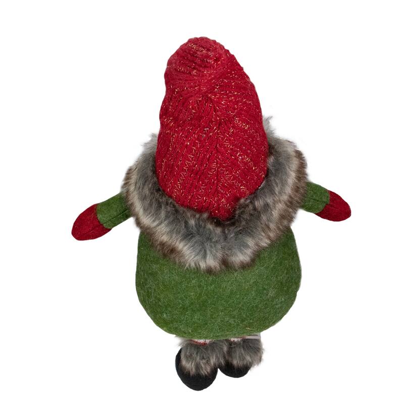 25" Red Green and White Sitting Tabletop Female Gnome Christmas Decoration