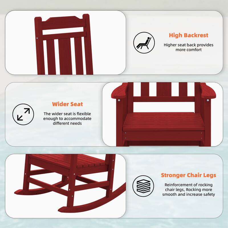 Outdoor Patio HDPE Rocking Chiar, Extra Wide Seat & Backrest