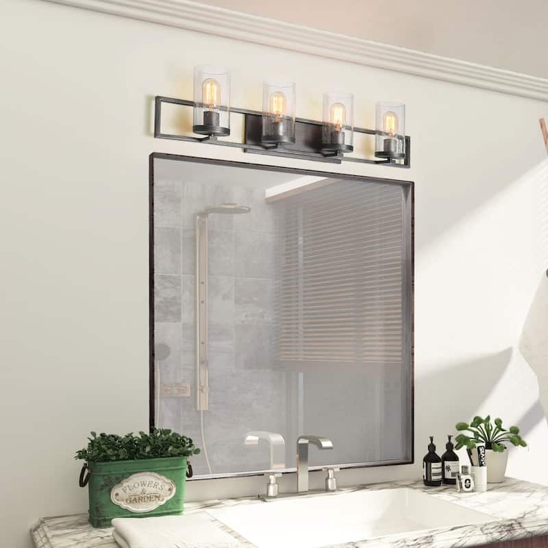 Carbon Loft Modern Brushed Silver Bathroom Vanity Lights Glass Wall Sconce - W31.5"xH7.5"xE5.5"