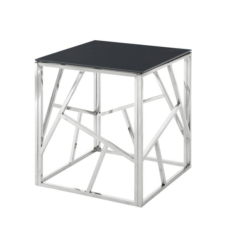 20 Inch Modern Glass Corner End Table with Geometric Metal Frame, Accent Table Nightstand Furniture