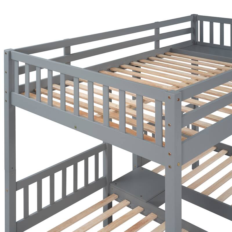 Triple Bunk Bed with Ladder and Storage Drawers, Full Over Twin & Twin Bedframe, Solid Wood Detachable Triple Bed for Kids Teens