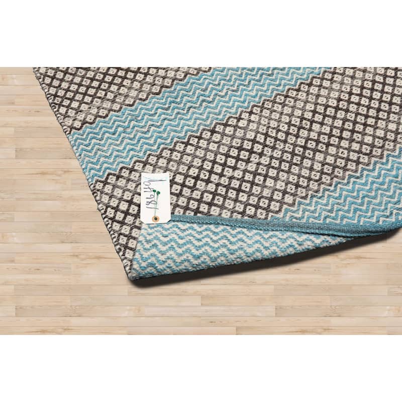 LoomBloom Beige 100% Wool Hand Woven Modern Kilim Oriental Area Rug - 5' 3'' x 7' 7''