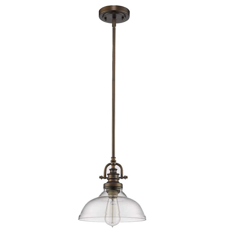 HomeRoots Antique Bronze Hanging Light with Glass Dome Shade - 9.75' X '9.5' X '9.75