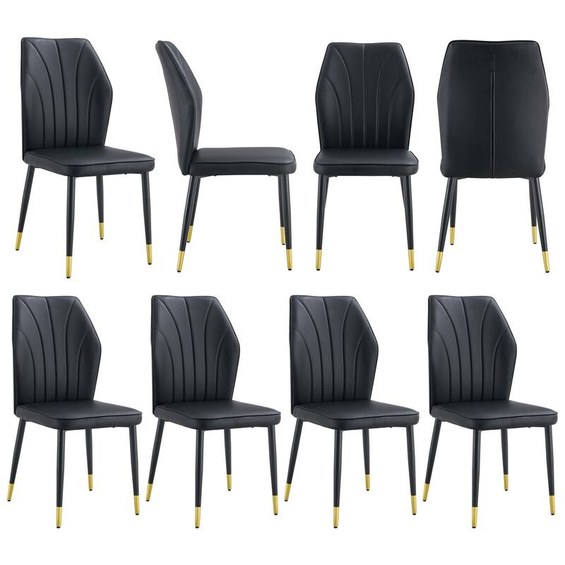 Roomfitters PU Dining Chairs with Patterned Backrest and Black Metal Legs, Upholstered Modern Set of 8 for Dining - Black