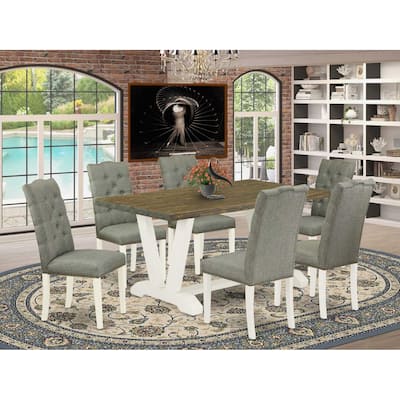 7-Piece Natural Oak Finish Solid Wood Top Dining Table with 6 Chairs with