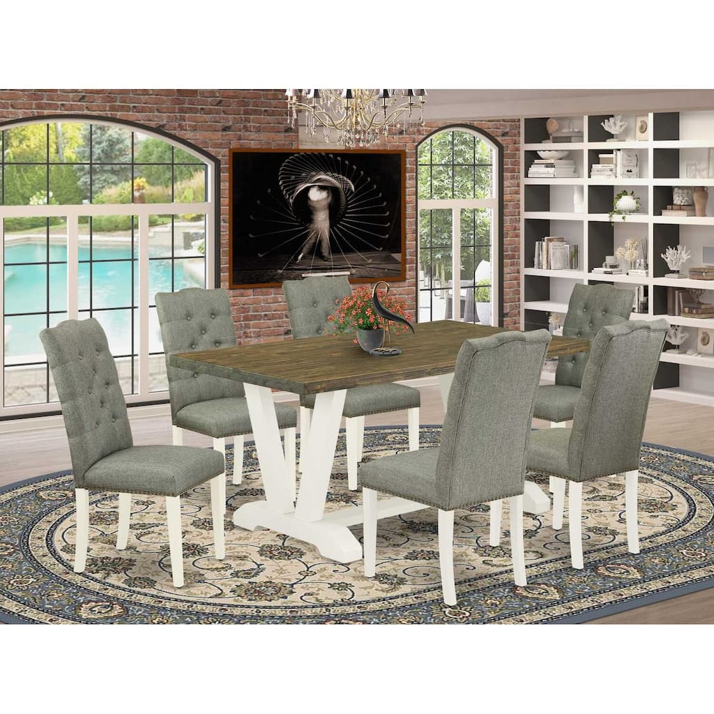 7-Piece Natural Oak Finish Solid Wood Top Dining Table with 6 Chairs with