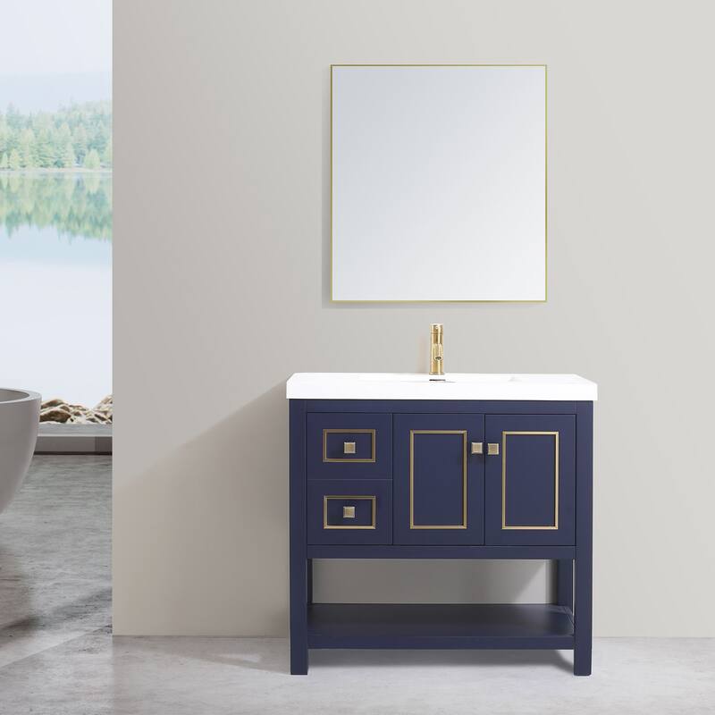 Davis 36" Single Bathroom Vanity Set - Blue-Gold Trim