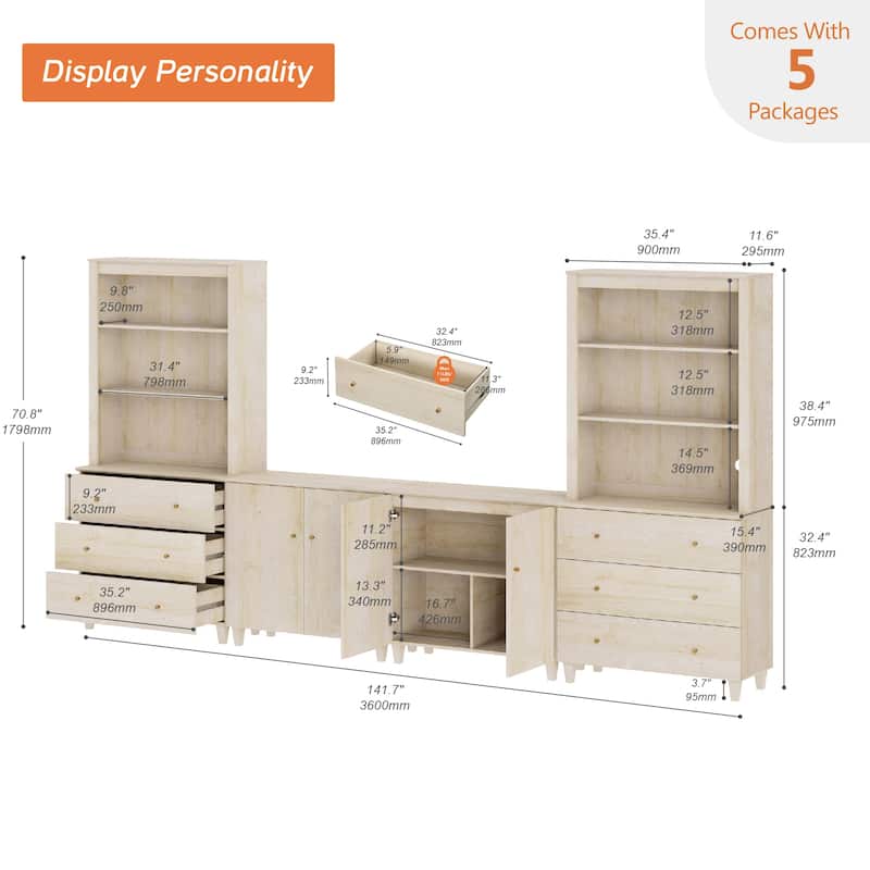 WAMPAT Wall Unit Entertainment Center for 75" TVs with Drawers&Doors